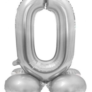 Ezüst 0-ás Silver szám fólia lufi talppal 72 cm