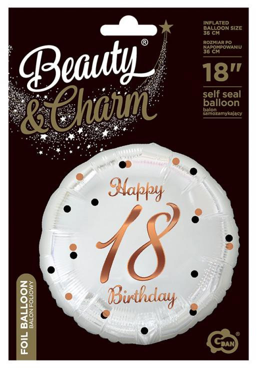 Happy Birthday 18 B&C White fólia lufi 36 cm - Image 2