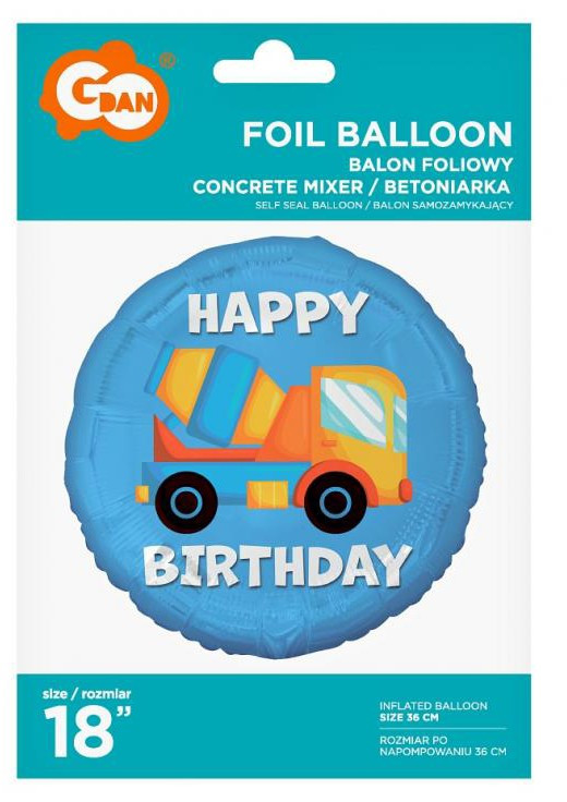 Betonkeverő Happy Birthday Concrete Mixer fólia lufi 36 cm - Image 2