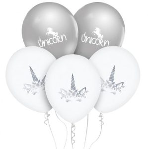 Unikornis Silver léggömb, lufi 5 db-os 12 inch (30cm)
