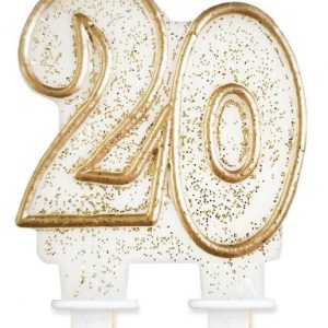Arany csillámos 20-as Gold tortagyertya, számgyertya