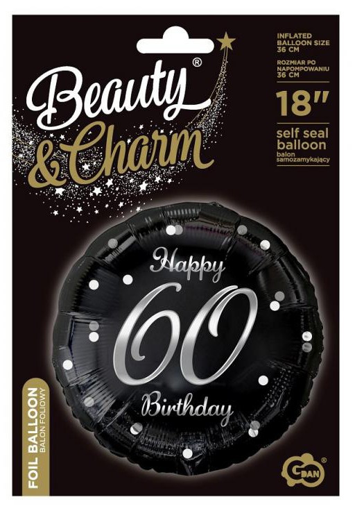 Happy Birthday 60 B&C Silver fólia lufi 36 cm - Image 2