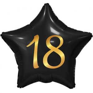 Fekete Happy Birthday 18 Black csillag fólia lufi 44 cm