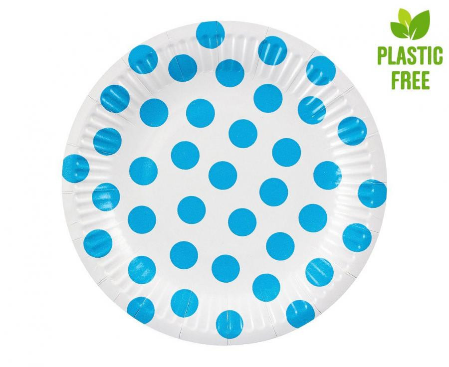 Pöttyös Sky Blue Polka Dot papírtányér 6 db-os 18 cm - Image 2