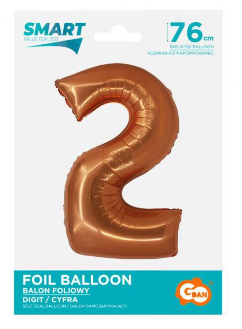 Réz 2-es Copper szám fólia lufi 76 cm - Image 2
