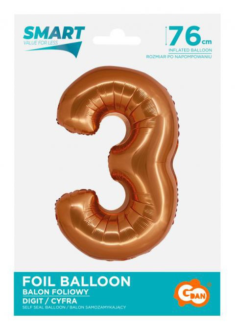 Réz 3-as Copper szám fólia lufi 76 cm - Image 2