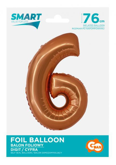 Réz 6-os Copper szám fólia lufi 76 cm - Image 2