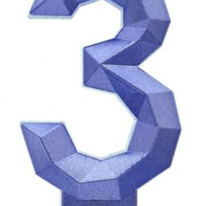 Kék 3-as Diamond Metallic számgyertya, tortagyertya