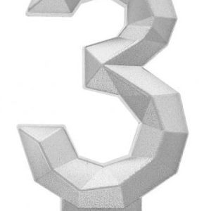 Ezüst 3-as Diamond Metallic számgyertya, tortagyertya