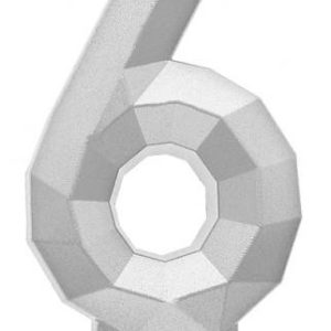 Ezüst 6-os Diamond Metallic számgyertya, tortagyertya