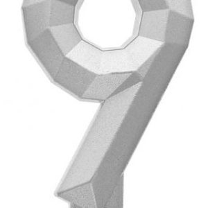 Ezüst 9-es Diamond Metallic számgyertya, tortagyertya