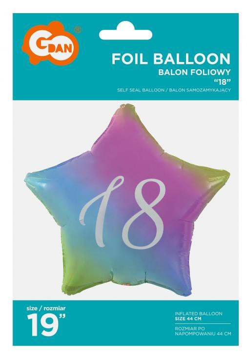 Szivárvány Happy Birthday 18 Rainbow csillag fólia lufi 44 cm - Image 2