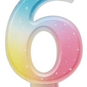 Színes 6-os Pastel Ombre számgyertya, tortagyertya