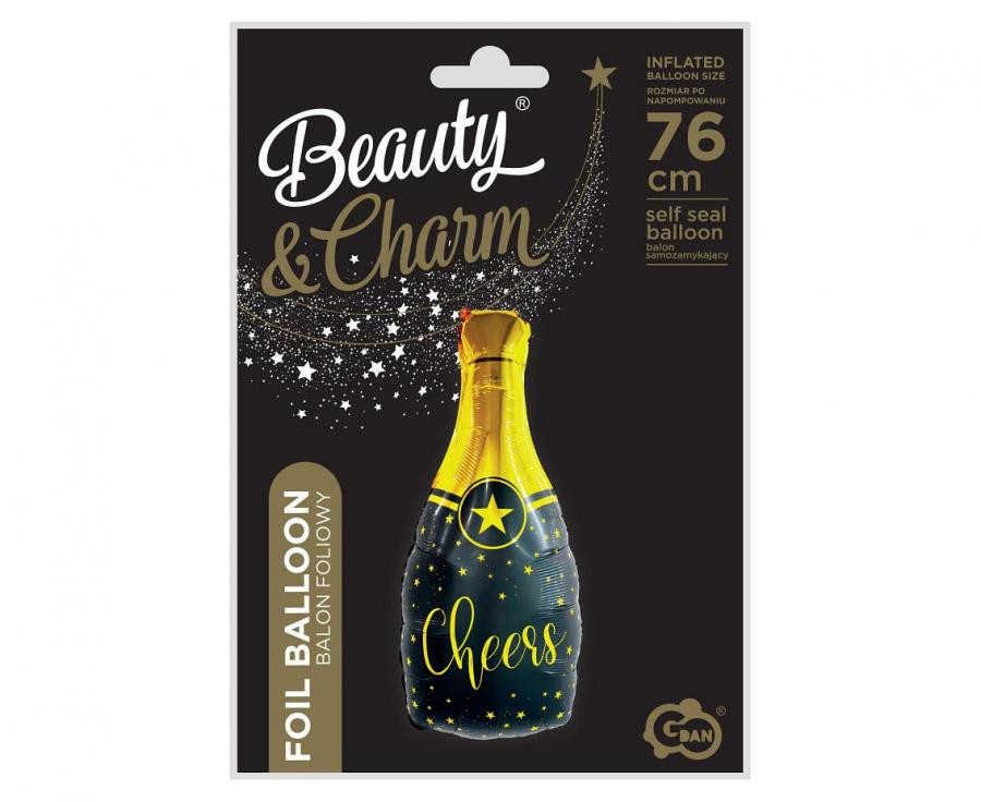 B&C Champagne Cheers, Pezsgős üveg fólia lufi 76 cm - Image 2