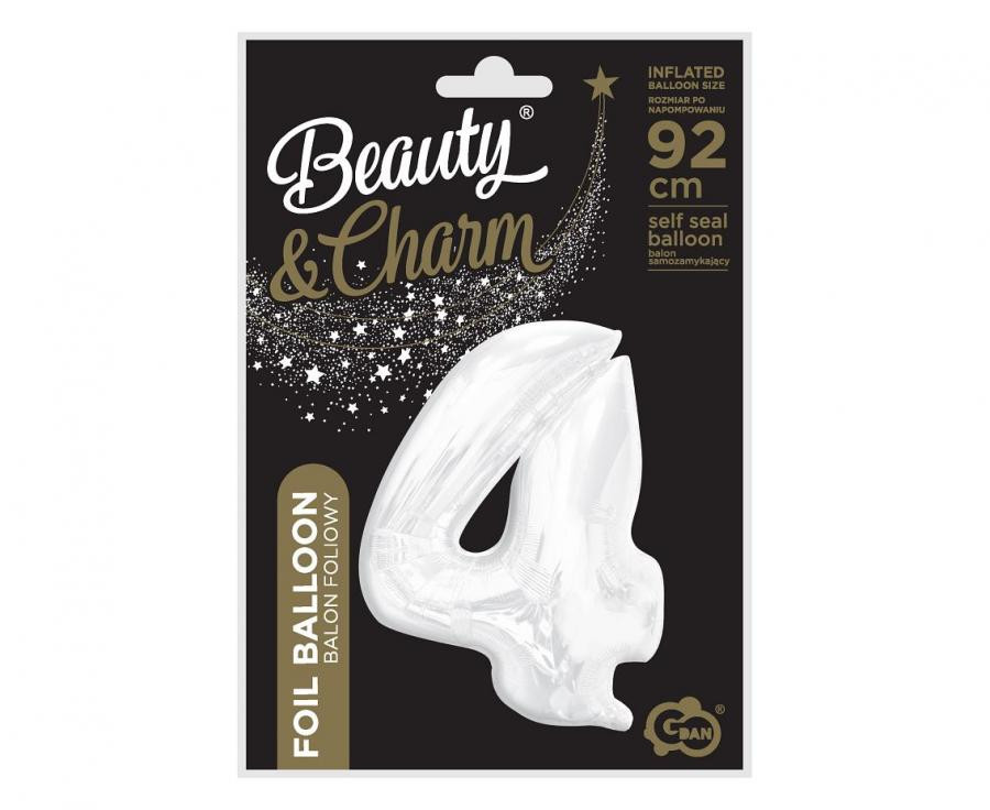 Fehér B&C White 4-es szám fólia lufi 92 cm - Image 2
