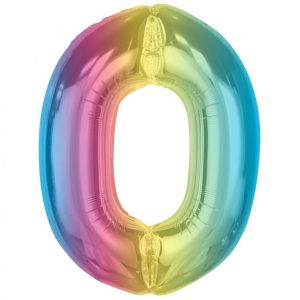 Színes 0-ás Rainbow szám fólia lufi 92 cm