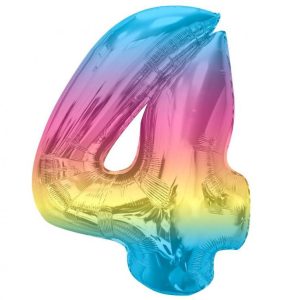 Színes 4-es Rainbow szám fólia lufi 92 cm