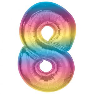 Színes 8-as Rainbow szám fólia lufi 92 cm