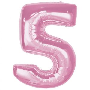 Rózsaszín 5-ös Light Pink szám fólia lufi 92 cm