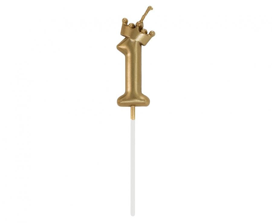 Arany Champagne Crown 1-es számgyertya, tortagyertya 6 cm