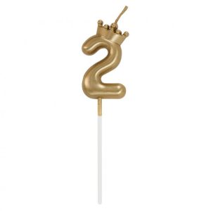 Arany Champagne Crown 2-es számgyertya, tortagyertya 6 cm