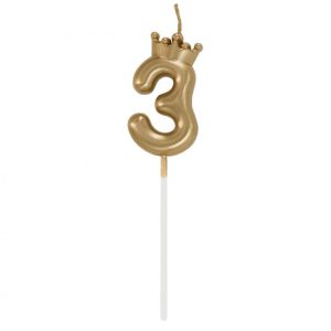Arany Champagne Crown 3-as számgyertya, tortagyertya 6 cm