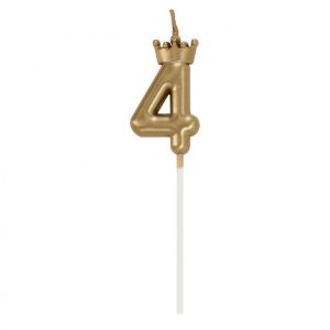 Arany Champagne Crown 4-es számgyertya, tortagyertya 6 cm