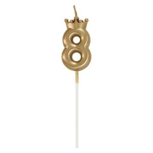 Arany Champagne Crown 8-as számgyertya, tortagyertya 6 cm