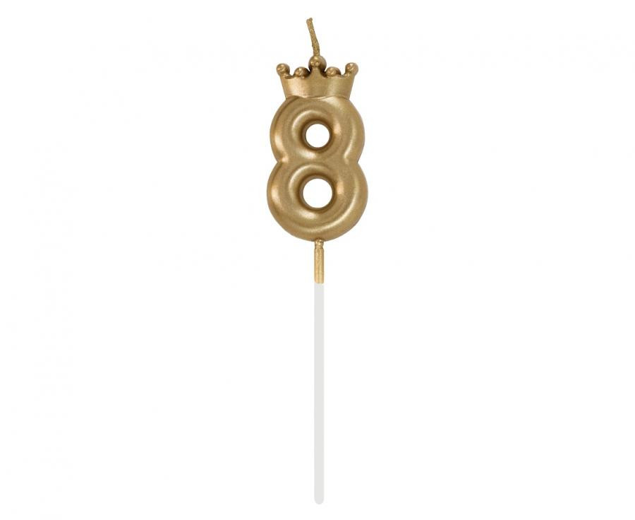 Arany Champagne Crown 8-as számgyertya, tortagyertya 6 cm