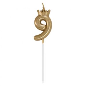 Arany Champagne Crown 9-es számgyertya, tortagyertya 6 cm