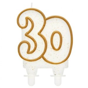 Arany csillámos 30-as Gold tortagyertya, számgyertya