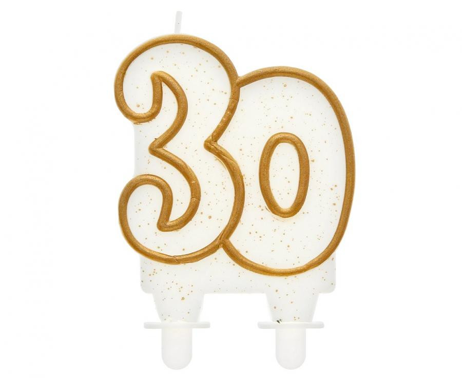 Arany csillámos 30-as Gold tortagyertya, számgyertya