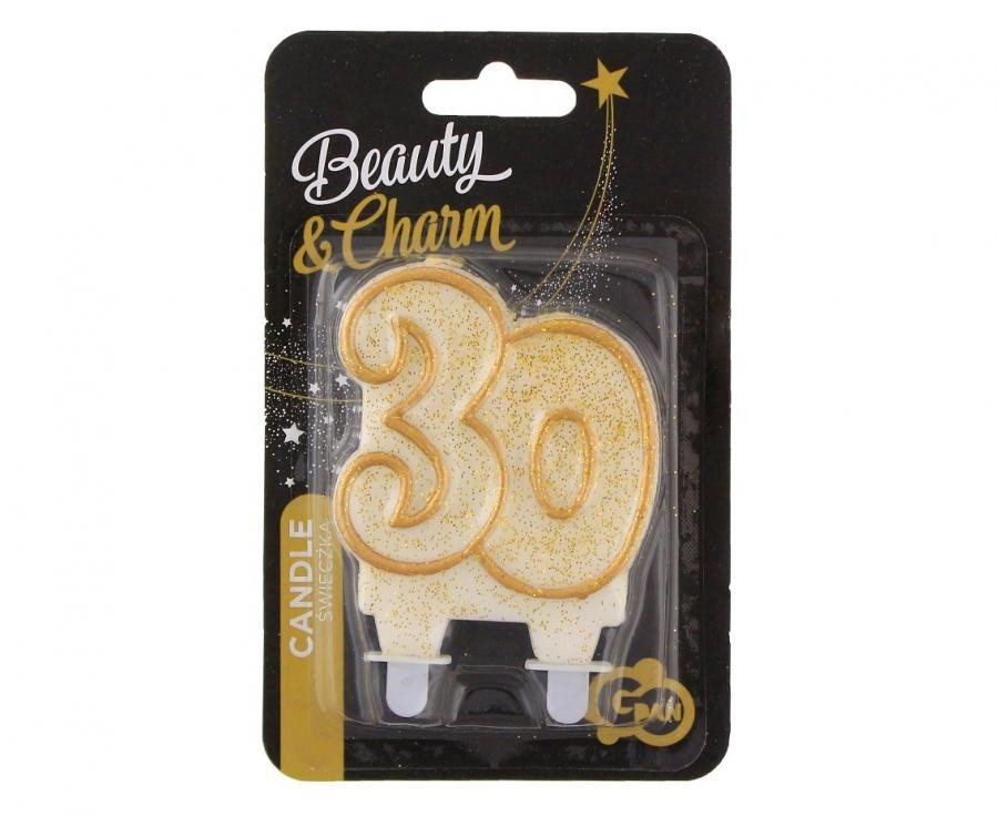 Arany csillámos 30-as Gold tortagyertya, számgyertya - Image 2