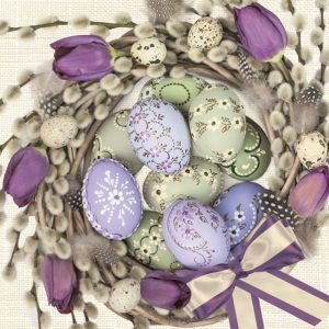Húsvét Violet Tulips Wreath szalvéta 20 db-os 33x33 cm