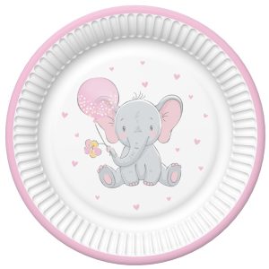 Baby elefánt Pink Balloon papírtányér 8 db-os 18 cm