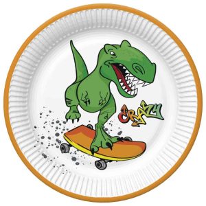 Dinoszaurusz Crazy papírtányér 8 db-os 22,7 cm