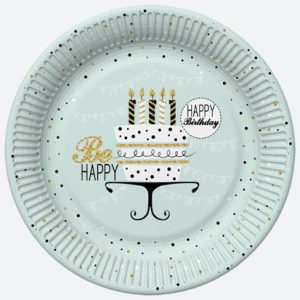 Happy Birthday Mint papírtányér 8 db-os 18 cm