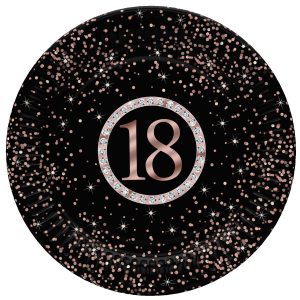Happy Birthday 18 Rose Gold papírtányér 8 db-os 18 cm