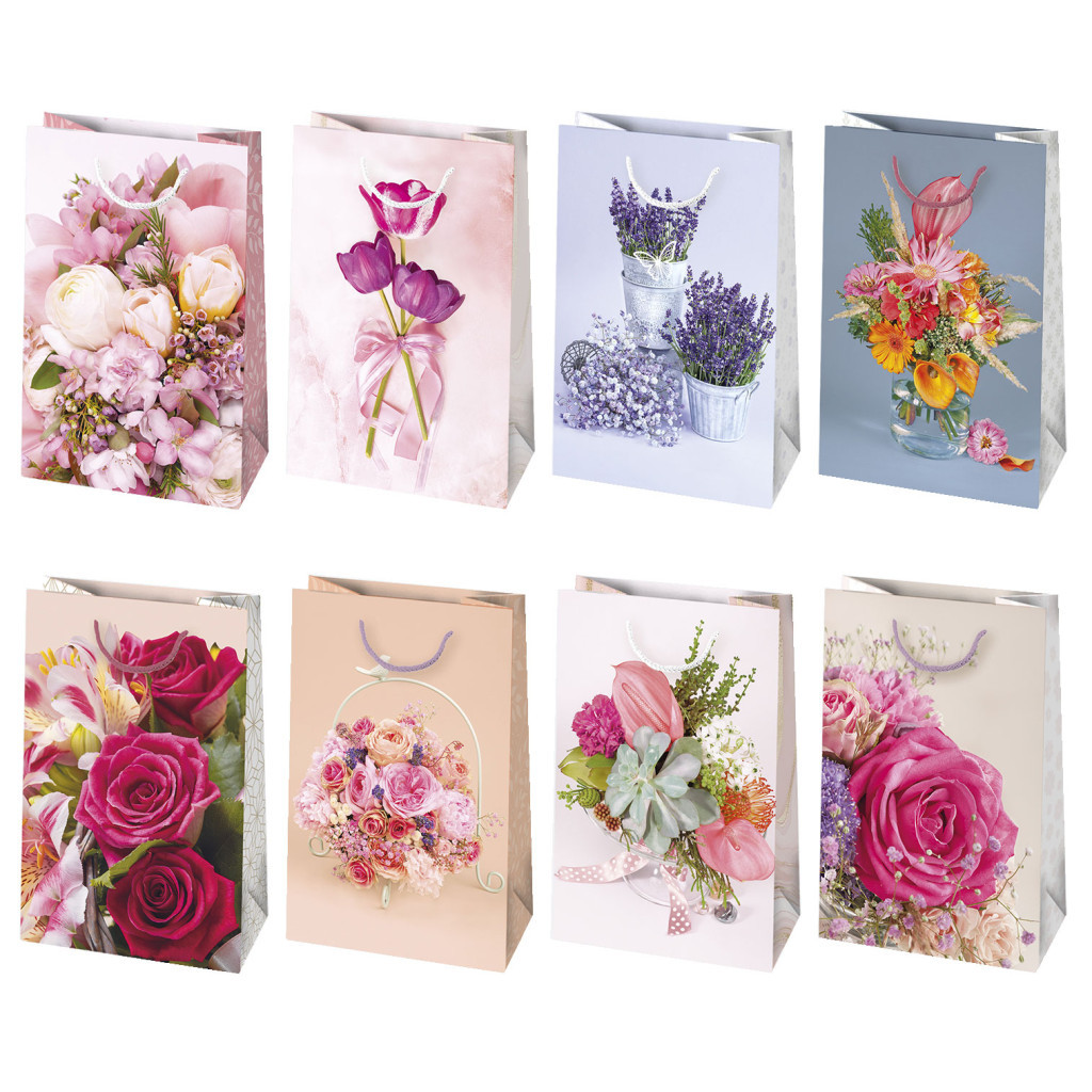 Virág Bouquets papír ajándéktasak, ajándékzacskó 16x24x7 cm