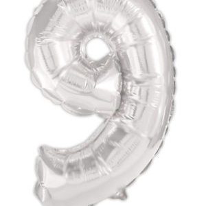 Ezüst Silver 9-es szám fólia lufi 95 cm