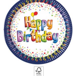 Happy Birthday Multicolor papírtányér 8 db-os 23 cm FSC