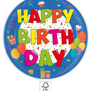 Happy Birthday Kokliko papírtányér 8 db-os 23 cm FSC