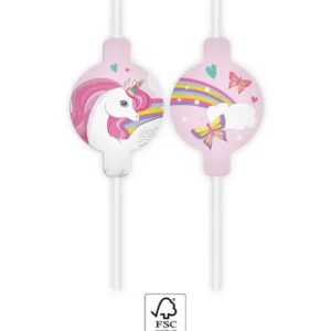 Unikornis Rainbow Colors papír szívószál, 4 db-os szett FSC