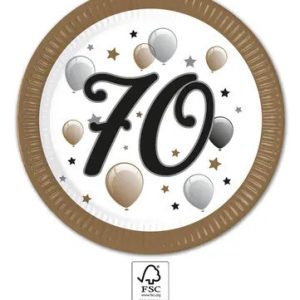 Happy Birthday 70 Milestone papírtányér 8 db-os 23 cm FSC