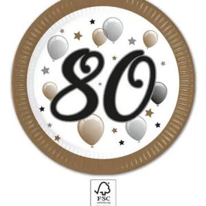 Happy Birthday 80 Milestone papírtányér 8 db-os 23 cm FSC