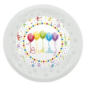 Happy Birthday Streamers micro prémium műanyag lapostányér 21 cm