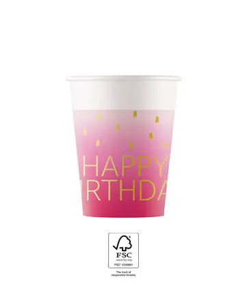 Happy Birthday Golden Pink papír pohár 8 db-os 200 ml FSC - Image 2