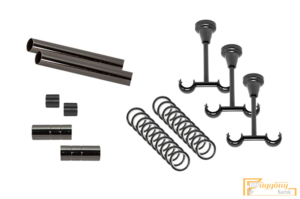 (3 szín 5 méret) Dupla fém rúdkarnis szett Mennyezeti tartóval Ø19 mm - Fekete króm -200cm - Image 2