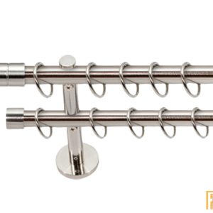 (7 szín 5 méret) Dupla fém rúdkarnis szett Modern oldalfali szereléssel Ø19 mm - Inox -200cm