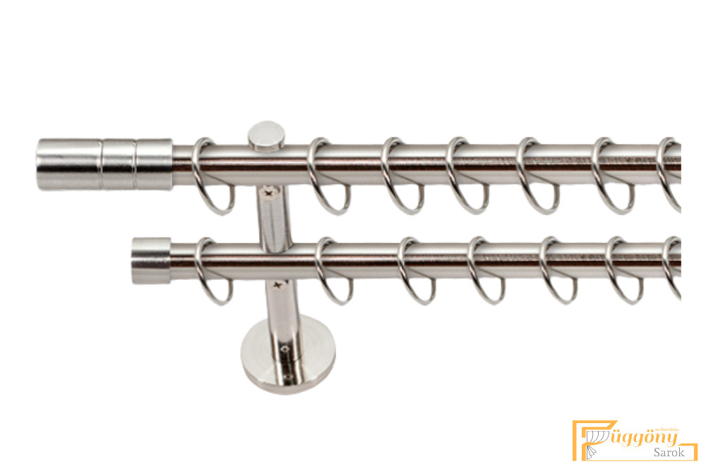 (7 szín 5 méret) Dupla fém rúdkarnis szett Modern oldalfali szereléssel Ø19 mm - Inox -200cm